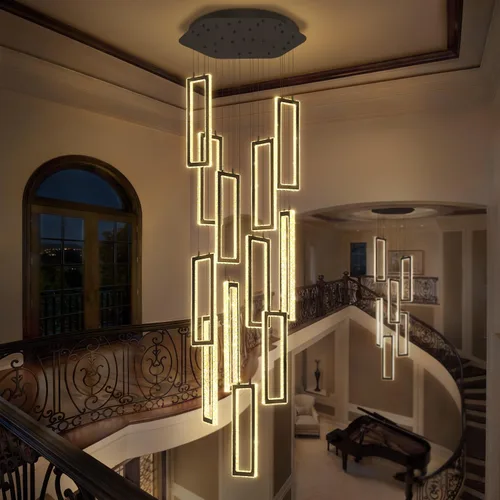 Miniatura 11 de ykolupty Moderno candelabro LED ajustable colgante negro lámpara colgante 3 luces rectangulares candelabros para cocina, escalera de isla comedor
