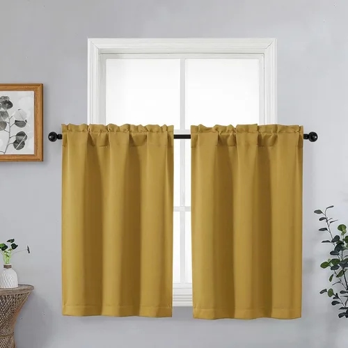 Miniatura 34 de OVZME Cortinas opacas turquesa para tratamiento de ventanas pequeñas, cortinas cortas con bloqueo de luz para ventana de cocina sobre el fregadero