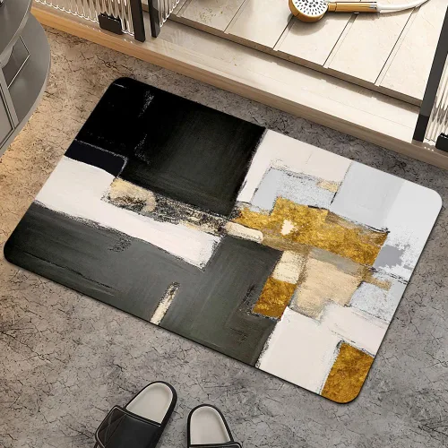 Miniatura 23 de Alfombra de baño, diseño abstracto de mármol azul y dorado, antideslizante, de secado rápido, súper absorbente, delgada, para debajo de la puerta