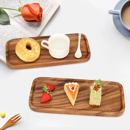 Miniatura 2 de 2 bandejas rectangulares pequeñas de madera decorativas de madera de acacia, platos de queso, bandejas pequeñas para sándwiches de postre, platos