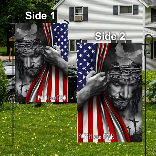 Miniatura 3 de FLAGWIX Bandera de Estados Unidos Christian Patriot – Bandera de Faith Over Fear God Jesus – Bandera de jardín de 12 x 18 pulgadas, decoración del 4