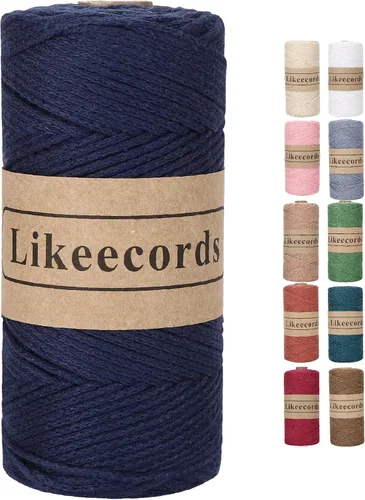 Miniatura 65 de Likeecords Cuerda de algodón 100% hilo de ganchillo de 0.079 pulgadas, cuerda trenzada de macramé, cuerda de macramé, hilo de ganchillo para regalo