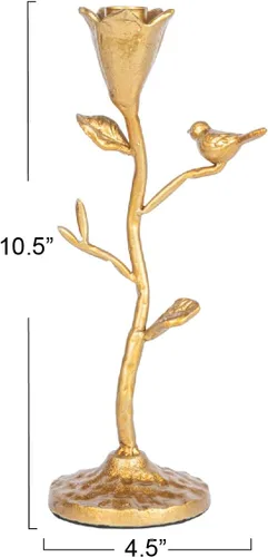 Miniatura 2 de Creative Co-Op Candelabro de hierro fundido forjado a mano con flores y pájaro, dorado
