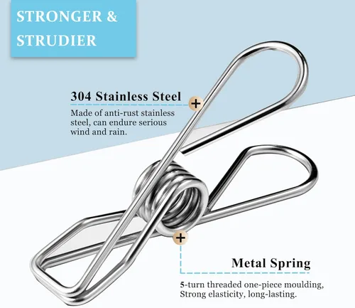 Miniatura 3 de Paquete de 50 alfileres para colgar ropa, de acero inoxidable, resistentes al aire libre, alfileres de ropa grandes, clips de metal, 2.36 pulgadas
