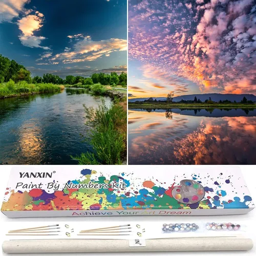 Kit de pintura por números para adultos principiantes, paquete de 2 pinturas por números para adultos, lienzo enrollado para pintar, decoración del