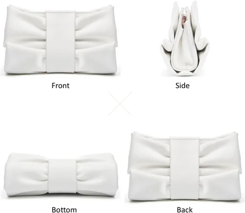 Miniatura 3 de Elegante bolso de mano con lazo para mujer, suave y plisado, bolsa de noche de poliuretano con cadena desmontable para fiesta de graduación, boda