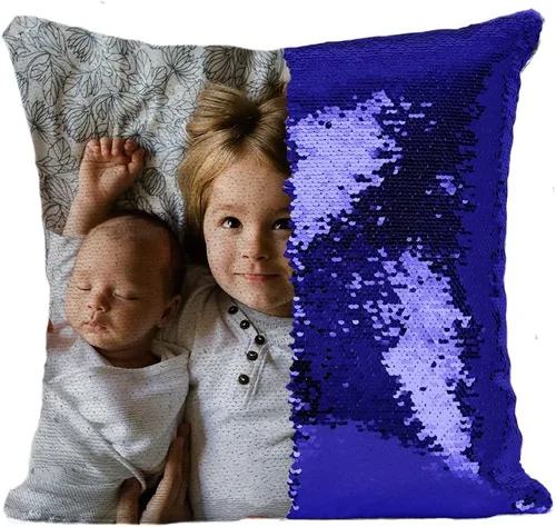 Miniatura 10 de Fundas de almohada personalizadas con lentejuelas y fotos, funda de sirena personalizada con tu foto, cojín decorativo reversible mágico
