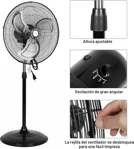 Miniatura 5 de BILT HARD 3850 CFM Ventilador oscilante de pedestal de alta velocidad de 18 pulgadas, ventilador de pie industrial de 3 velocidades con aspas
