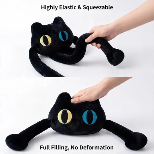 Miniatura 8 de vitegaw Almohada larga de felpa con diseño de gato negro de 39 pulgadas, lindos animales de peluche Kawaii suaves, juguetes de peluche grandes