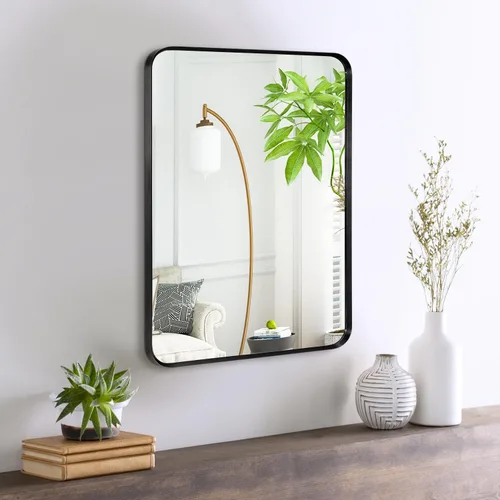 Miniatura 9 de Espejo de montaje en pared para baño, espejo rectangular de tocador rectangular con marco de metal negro cepillado (16 x 20 pulgadas, negro)