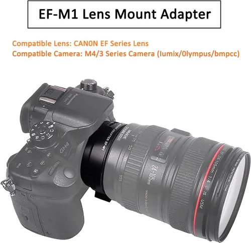 Miniatura 4 de Adaptador de lentes de enfoque automático EF-M1 de metal compatible con lentes Canon EF para cámaras Iumix/oIympus/bmpcc Micro Cuatro Tercios (M4/3)