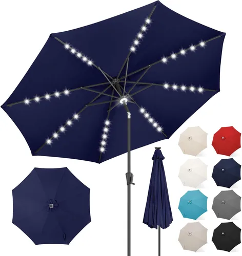 Miniatura 14 de FLAME&SHADE Sombrilla de patio con luz solar de 7.5 pies, 24 luces LED, sombrilla para exteriores con luz envolvente central, sombrilla de mesa