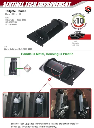 Miniatura 2 de Manija de puerta exterior de metal resistente mejorada para puerta trasera izquierda extendida compatible con Silverado GMC Sierra 1999-2007 1500