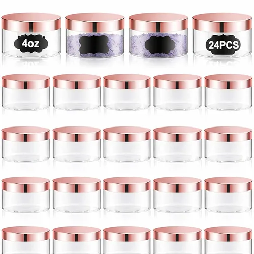 Miniatura 45 de Dandat 24 piezas 8 oz tarro de plástico con tapa y etiqueta recargable, contenedor redondo transparente vacío con muestras cosméticas PET blancas