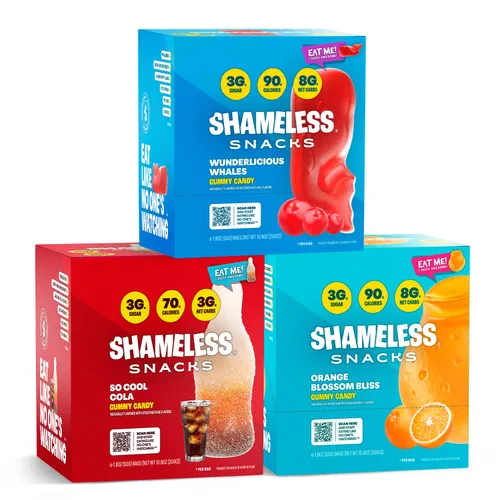 Miniatura 16 de Shameless Snacks - Aperitivos saludables bajos en calorías, gomitas keto bajas en carbohidratos (caramelo sin gluten) - Paquete de 6 Wunderlicious
