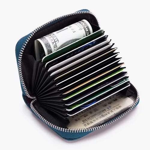 Miniatura 4 de Tarjetero RFID de cuero genuino para tarjetas de crédito con cremallera, Moderno
