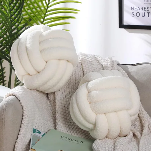 Miniatura 3 de Namalu 2 almohadas de nudo decorativas para el hogar, redondas, de felpa, con círculos anudados, suaves para habitación, sofá, hogar, cama, suelo