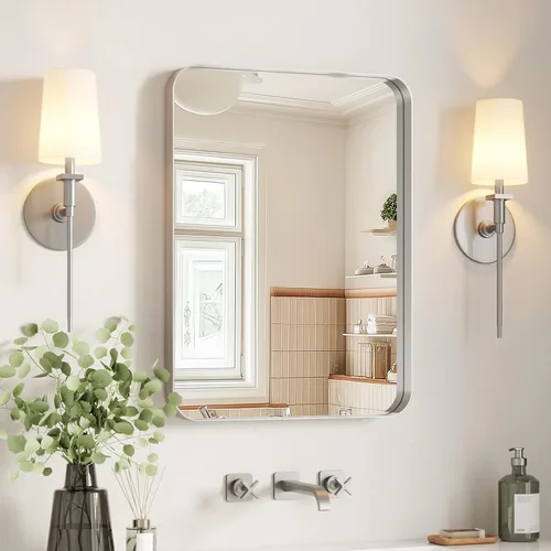 Miniatura 9 de USHOWER Espejos de baño para sobre el fregadero, espejo rectangular con marco de metal, espejo de tocador moderno de granja, montado en la pared