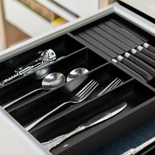 Miniatura 6 de VaeFae Organizador de cubiertos de bambú, soporte para utensilios para cajón, bandeja de cubiertos de madera con separador para cajón de cocina