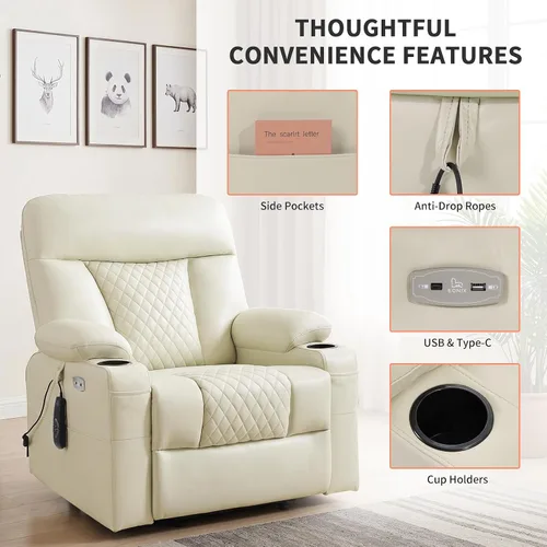 Miniatura 7 de EONIX SLRY019020 - Silla reclinable eléctrica para adultos mayores con calor y masaje, sillas reclinables eléctricas resistentes de 400 libras
