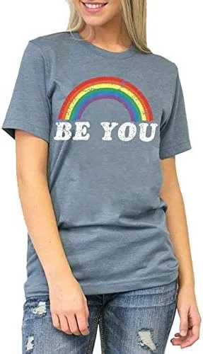 Miniatura 6 de Camisa de arco iris para mujer, camiseta de orgullo con estampado de arco iris, camisetas casuales de manga corta, Arco iris
