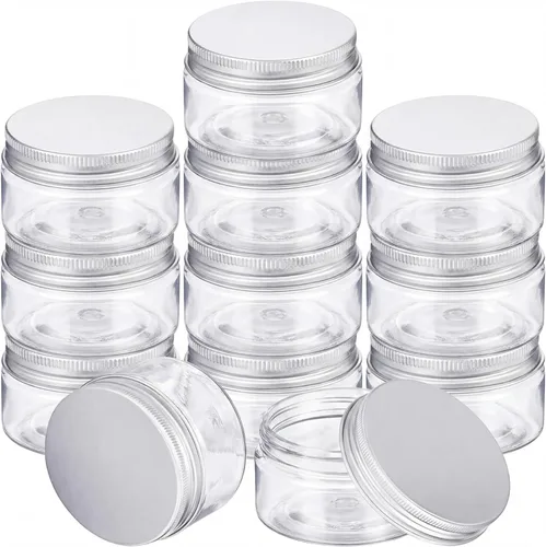 Miniatura 8 de Paquete de 12 tarros de plástico transparente de boca ancha con tapas para productos de belleza (3 onzas)