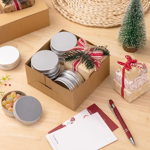 Miniatura 8 de Moretoes 8 Pack 2oz Aluminum Tins with Screw Lids, Small Metal Refillable Containers for Salve, Lip Balm, Cream, Lotion, Spice and Beard Balm