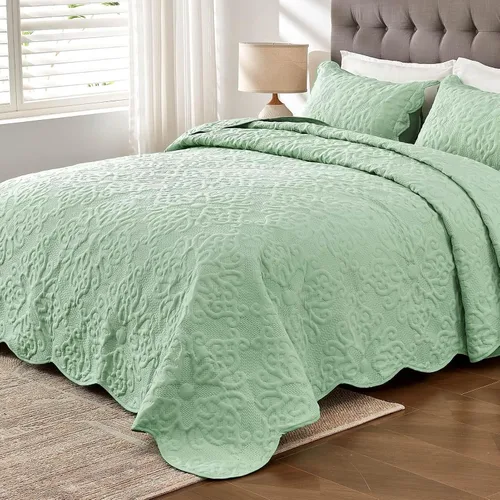 Miniatura 10 de Kingnex Juego de colcha tamaño King de 106 x 96 pulgadas, suave, ligera, acolchada, 3 piezas, 1 edredón y 2 fundas de almohada, color gris oscuro