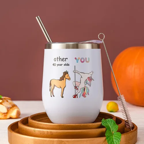 Miniatura 4 de Crisky Regalos de cumpleaños número 40 para mujeres amigas, regalos de cumpleaños 40 para mujeres, vaso de vino de unicornio divertido de 12 onzas