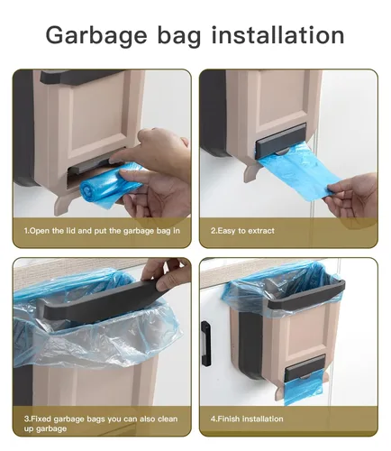 Miniatura 6 de Basurero Colgante de Cocina, Cubo de Basura Plegable para Cocina, Pequeño Cubo de Basura Colgante Plegable de Plástico de 2.4 Galones