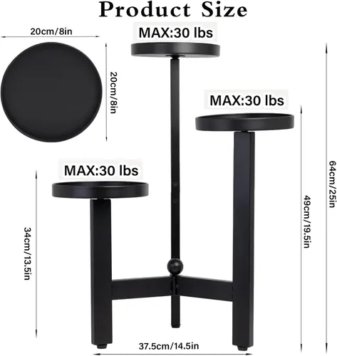 Miniatura 2 de Soporte para plantas de 3 niveles, estante de hierro de varios niveles de 25 pulgadas para vegetación interior y exterior Moderno estante