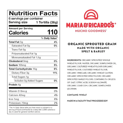 Miniatura 2 de Tortillas germinadas orgánicas de Maria & Ricardo's (paquete de 3) con certificación USDA orgánica, sin OMG fotovoltaica, veganas, kosher. 6