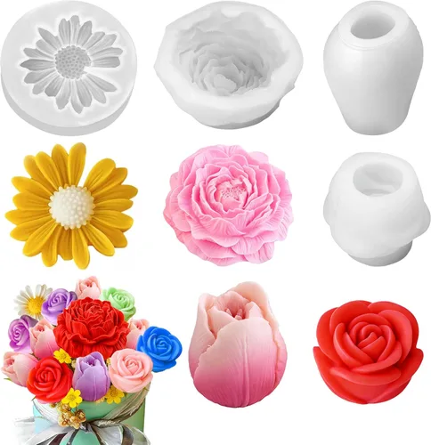 Miniatura 13 de 4 moldes para velas de margaritas, moldes de silicona para hacer velas, molde decorativo en forma de flores 3D para fondant, jabón, pastel