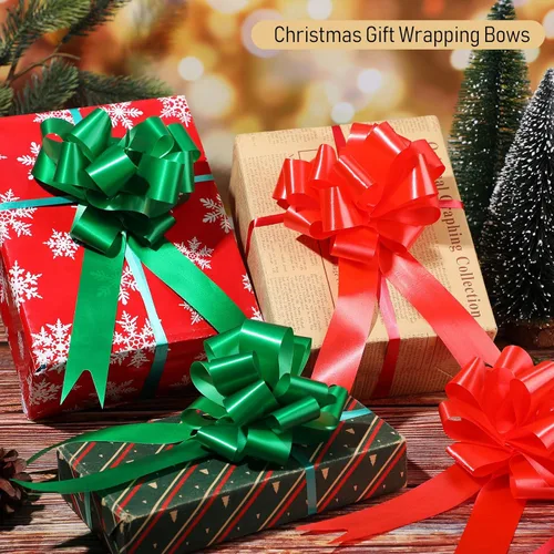 Miniatura 4 de 100 lazos de Navidad de 5 pulgadas para envoltura de regalos, lazos de envoltura de regalos con cinta para regalos de Navidad, decoración de boda