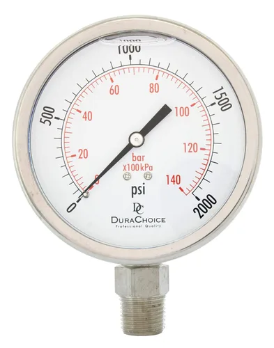 Miniatura 8 de Medidor de presión de acero inoxidable lleno de aceite de 4" - 1/2" NPT montaje inferior 1000PSI