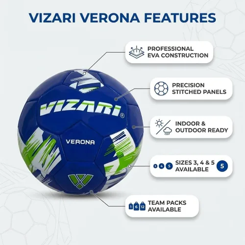 Miniatura 2 de Vizari Verona - Balón de fútbol para exteriores con carcasa TPS duradera y vejiga de butilo reforzada, pelota de fútbol juvenil ideal para práctica
