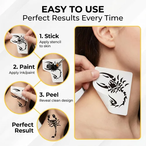Miniatura 7 de 10 plantillas de tatuaje temporales de patrones grandes, 5 hojas tamaño A4, kit de plantillas de tatuaje tribal, plantillas profesionales de 3 capas