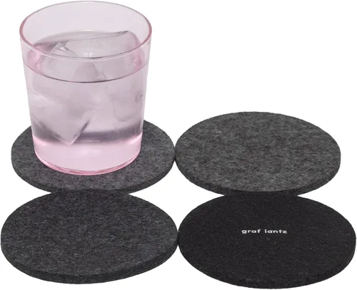Miniatura 56 de Graf Lantz - Juego de 4 posavasos redondos de lana de merino Bierfilzl - Negro (círculos de 10 cm) - Absorbe el 30% del peso - Lana alemana