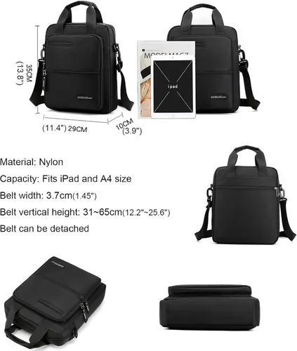 Miniatura 5 de zhongningyifeng Bolso bandolera para portátil de 14 pulgadas para hombre, de nailon, grande, impermeable, casual, negro, para trabajo, viajes, al