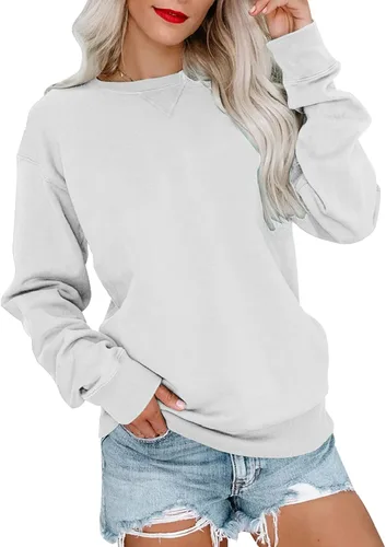Miniatura 26 de Bingerlily Sudadera casual de manga larga para mujer, cuello redondo, linda sudadera pullover de ajuste relajado, tops Azul