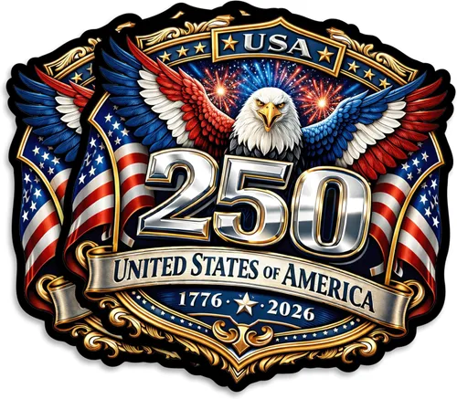 Paquete de 2 calcomanías de vinilo con el 250 aniversario de Estados Unidos 1776-2026, 5 pulgadas, calcomanía patriótica para parachoques de ventana