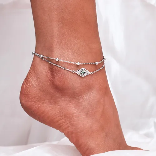 Miniatura 27 de CHIC & ARTSY Tobilleras delicadas de plata de ley S925 para verano, pulsera de tobillo ajustable multicapa para playa, joyería de pie para mujer