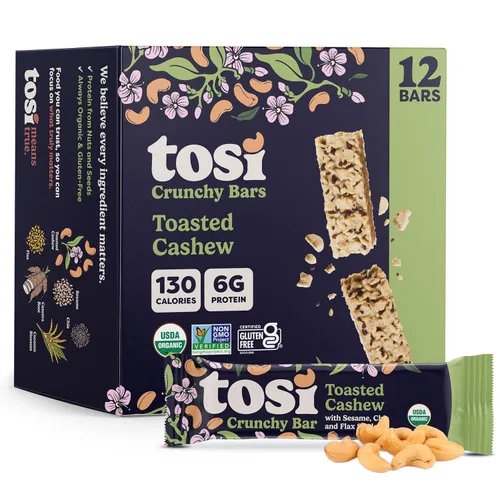 Miniatura 10 de Tosi Barras de nueces, almendra y arándano, aperitivos saludables para adultos y niños, barras crujientes a base de plantas (6 G de proteína)