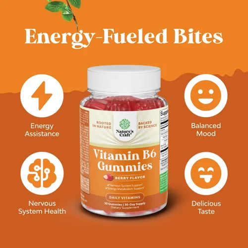 Miniatura 6 de Potentes gomitas de vitamina B6 para adultos, potentes suplementos de complejo de vitamina B para hombres y mujeres para apoyar el sistema nervioso