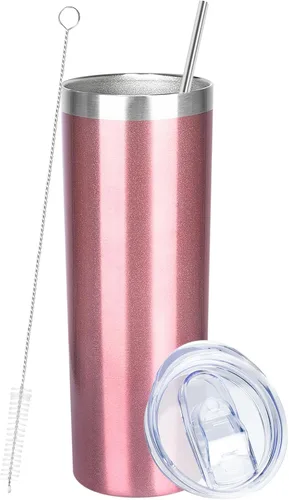 Miniatura 28 de Vaso delgado de 20 onzas con tapa y pajita, vaso de acero inoxidable aislado al vacío, taza de café de doble pared a prueba de fugas, vaso térmico