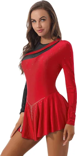 Miniatura 2 de Disfraz de baile lírico para mujer, manga larga, malla, vestido de patinaje artístico, espalda descubierta, leotardo de ballet