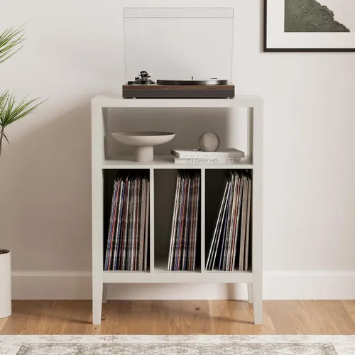 Moderno soporte para tocadiscos, armario de almacenamiento de discos de vinilo con estante abierto, reproductor de discos de madera, organizador de