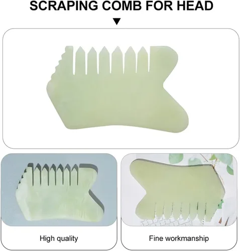 Miniatura 4 de Healifty Masajeador de cuero cabelludo con peine de jade, peine masajeador de cabello de jade verde natural para masaje de cabeza y relajación