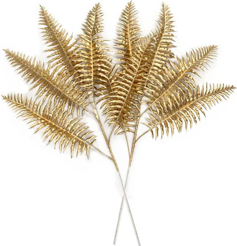 Miniatura 15 de CATTREE Plantas artificiales para decoración de Navidad, hierba de plástico dorado, hojas falsas, arbustos de simulación para interiores y Hojas