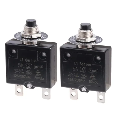 Miniatura 10 de 2 piezas de disyuntor térmico de 3 A, disyuntor de protector térmico de sobrecarga con botón de reinicio manual 32V DC 125/250V AC 3A con cables